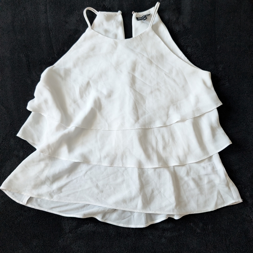 White Going Out Top Halter Tiered Cami Bridal Shower Coastal Cowgirl Y2K L image 6
